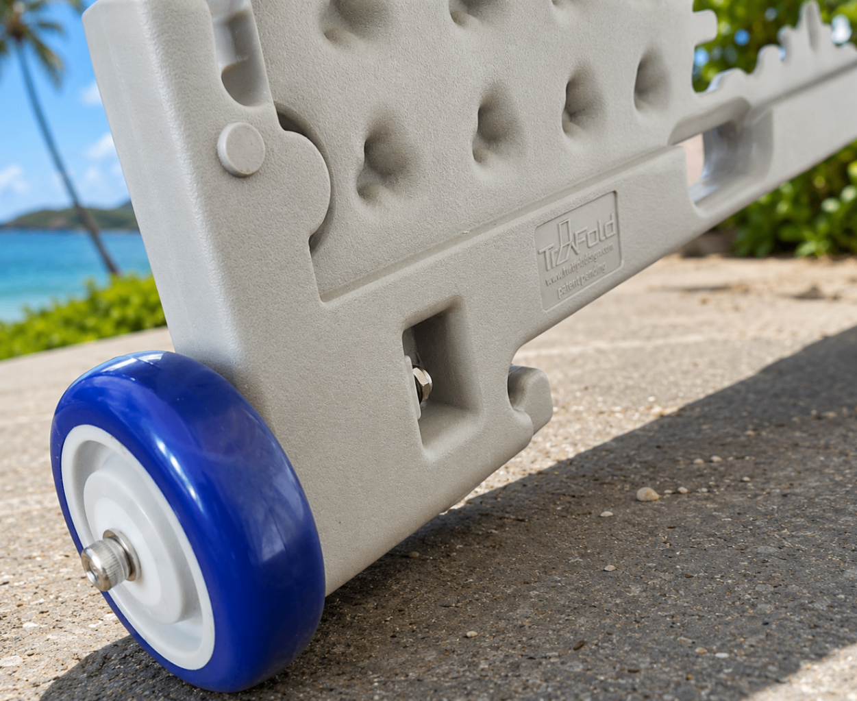 TrYfold rolling on 4-inch ball bearing wheels