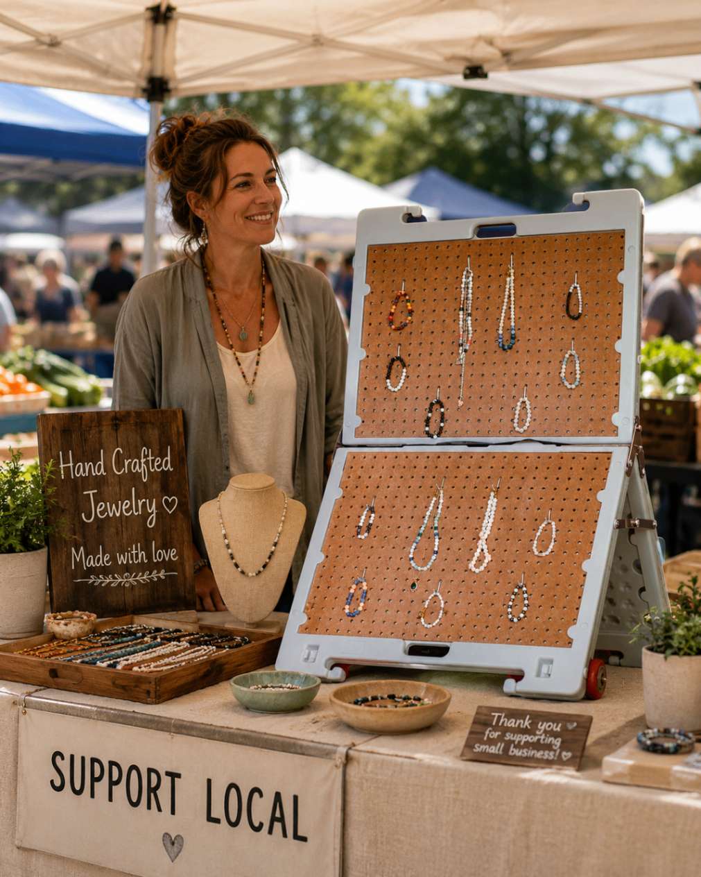 TrYfold being used as a jewelry display at an outdoor market